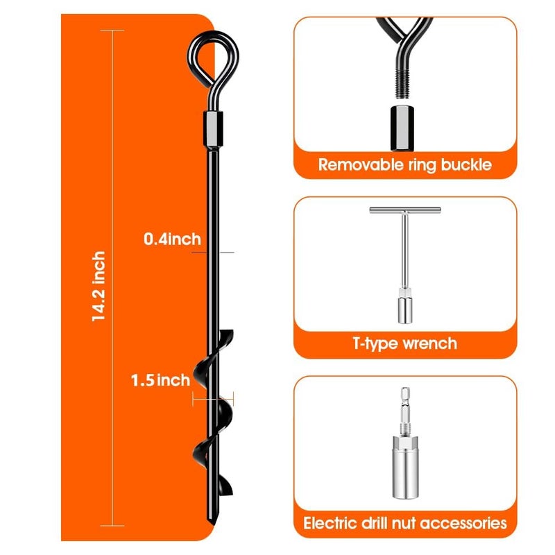 Pamofuper Ground Anchors Screw in  Heavy Duty Tent Stakes Trampoline Anchors 4Pack  Ground Anchors for Camping Tent  Canopies  Carports  Canopy  Sheds  Swing Sets 14in Ground Anchors for High Winds - Image 3